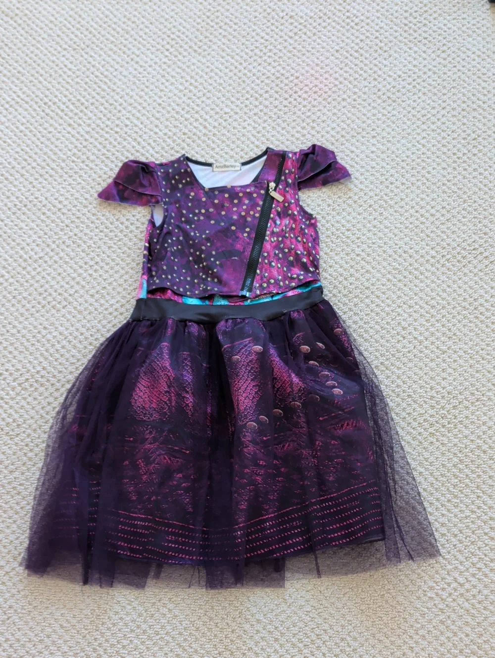 Mal From Descendants  Girls Purple Sparkle Tulle Costume Dress